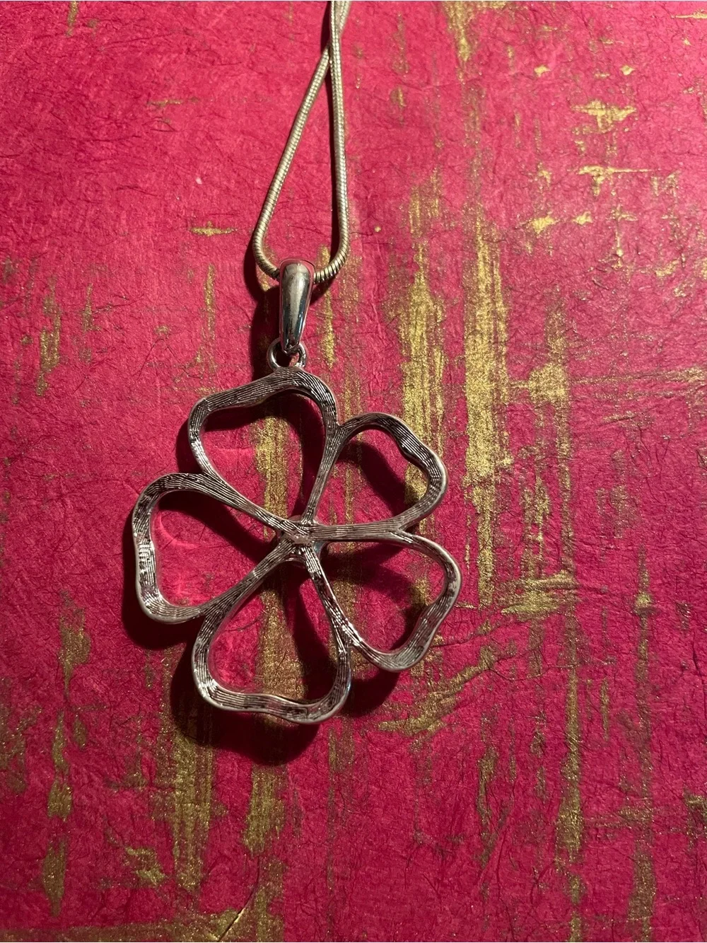 Silver Floral Pendant Necklace With Long Silver Chain
